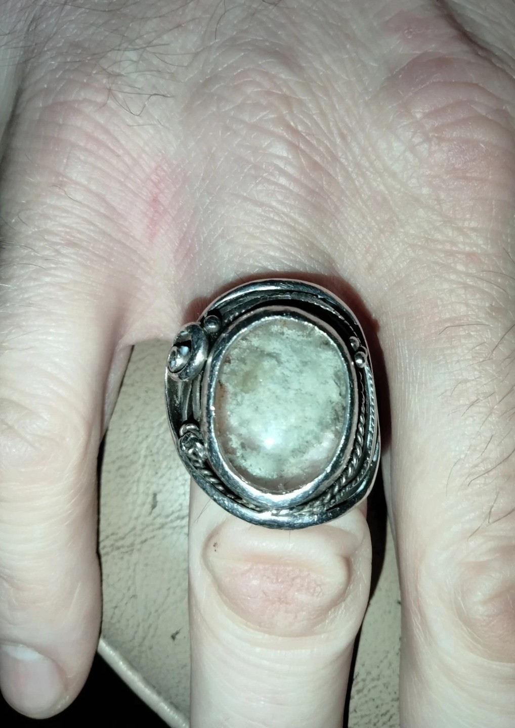 VTG Sterling Silver Arts & Crafts Ring Wire Rimmed Lodolite Phantom Quartz SZ10