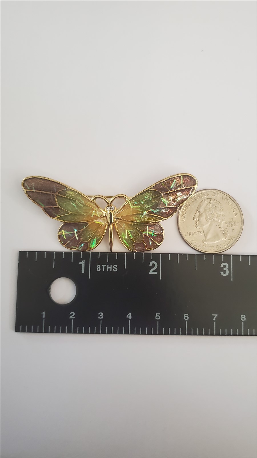VTG Butterfly Jewelry Brooch Pin BUTTERFLY Translucent Purple Green Yellow 3″ *A