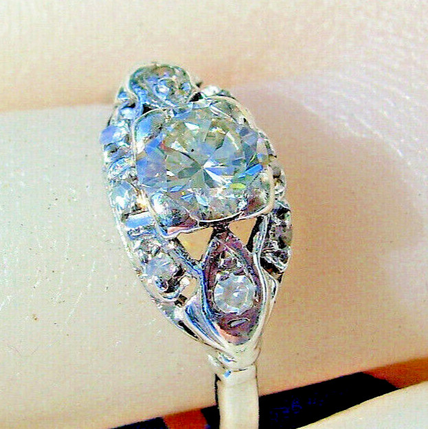 Original EARTH MINED DIAMOND Deco Engagement Ring Antique PLATINUM Solitaire S 8