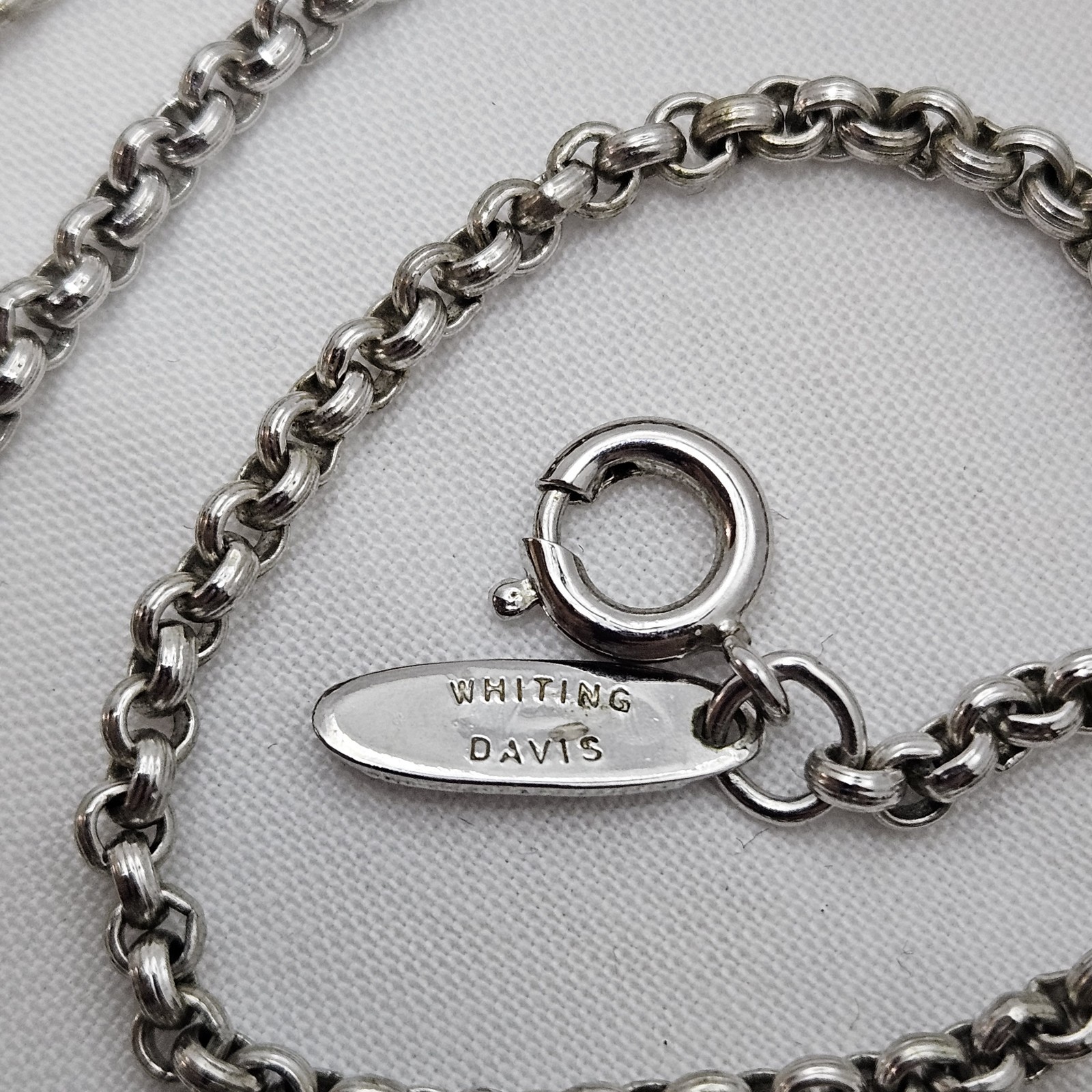 Whiting and Davis Vintage Silver Tone Belcher Chain Necklace Signed Tag- 21″
