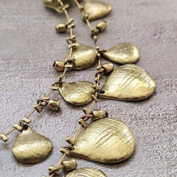 Vintage Coldwater Creek Goldtone 2-Strand 20″ Necklace Textured Teardrop Dangle