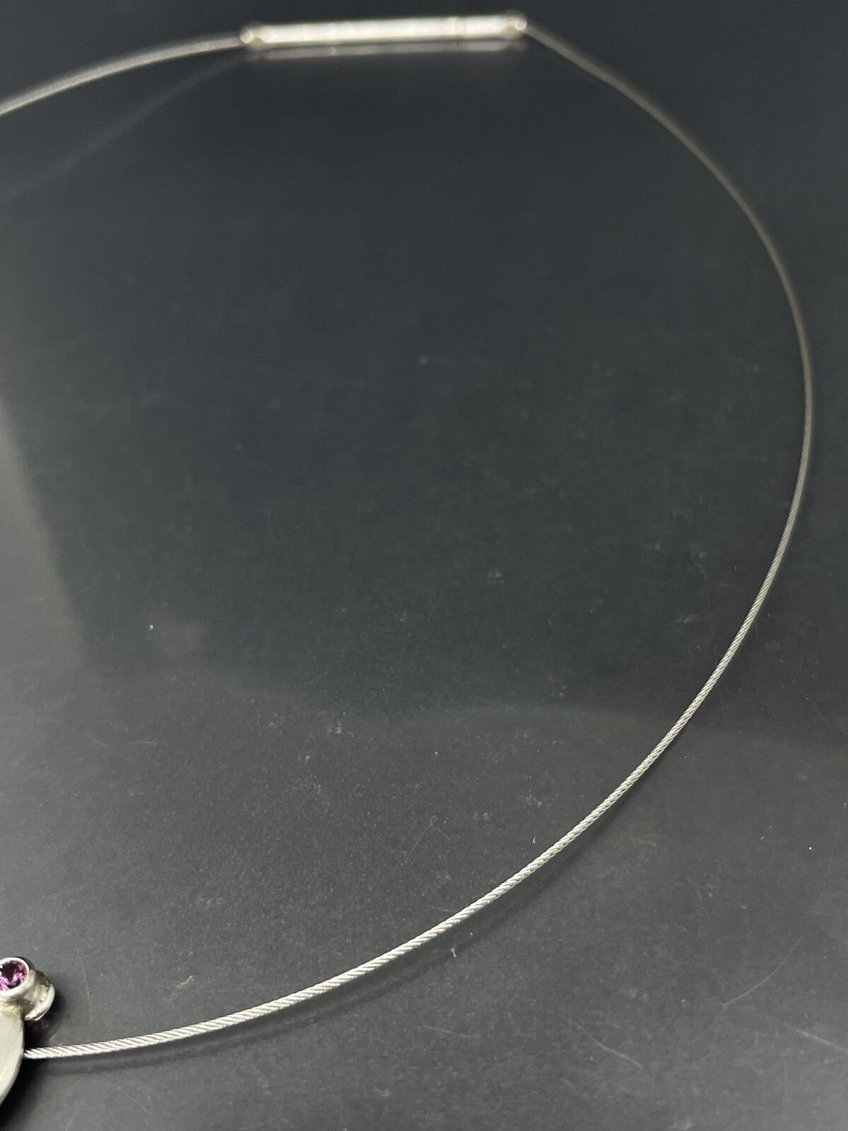 Vtg Sterling Silver 925 Wire Necklace With Pendant & Pink Stone 18 in Signed✨