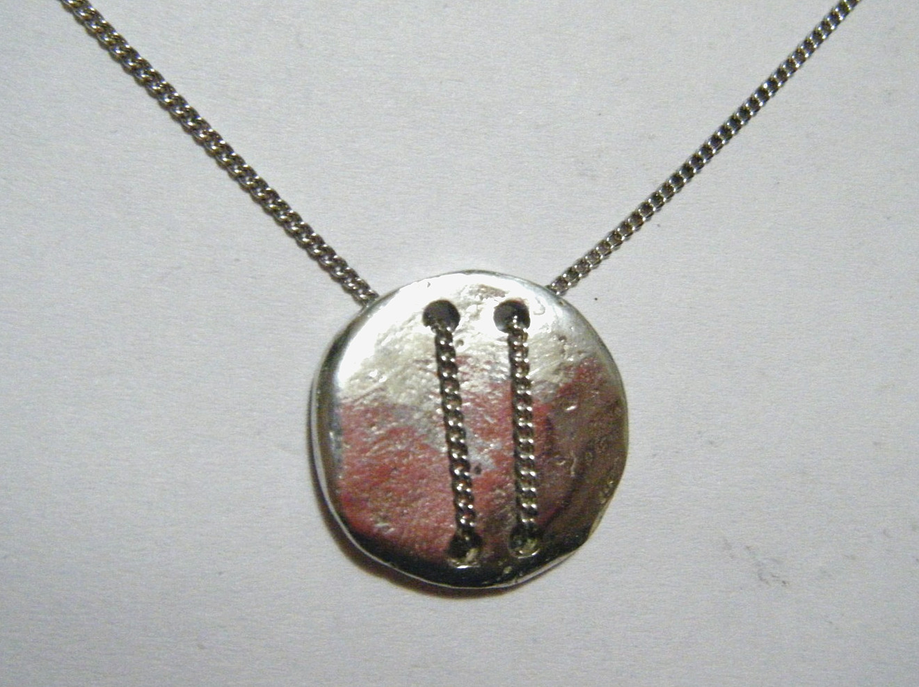 Kit Heath KH Vintage 80s Modernist Necklace Sterling Silver Chain Threaded Coin