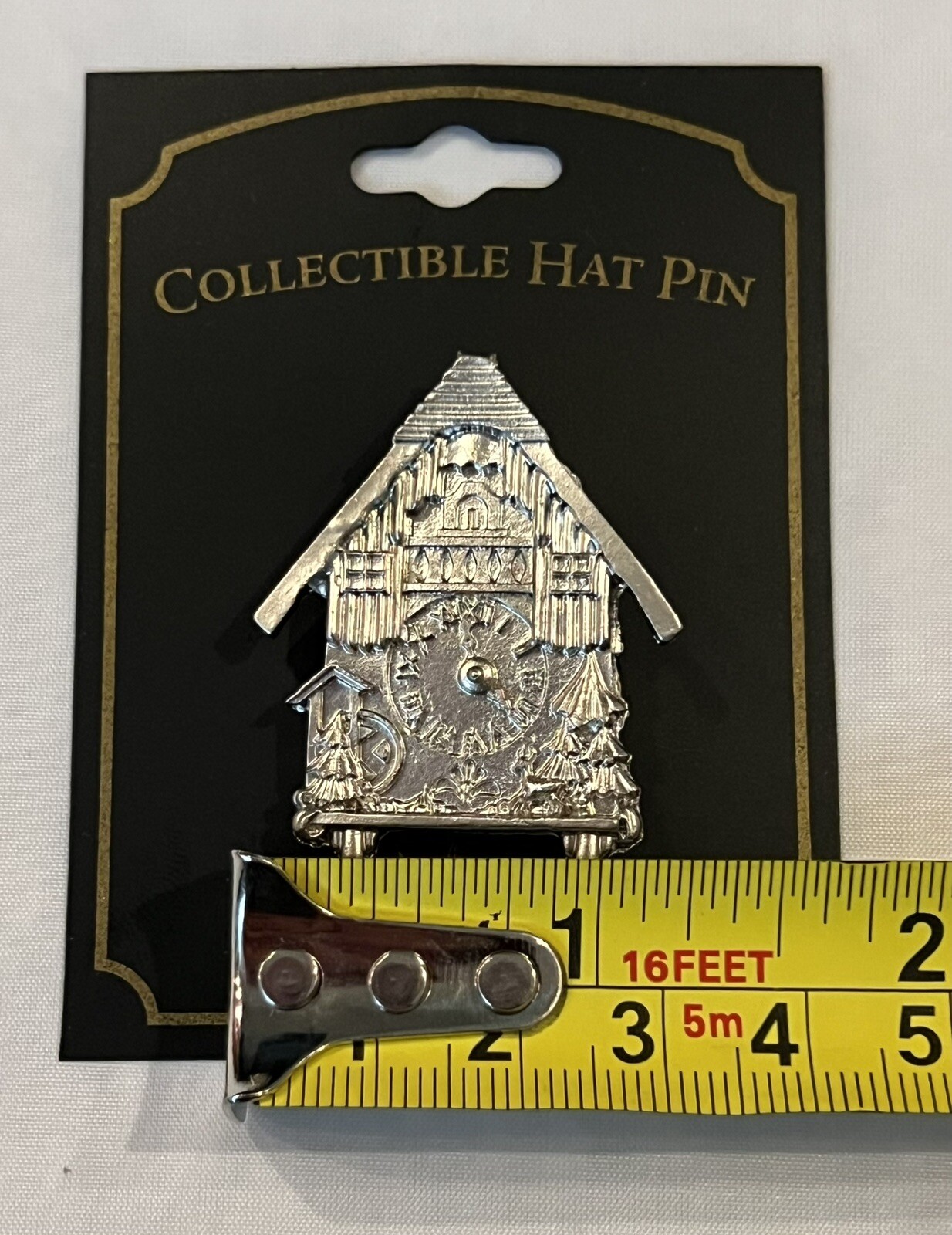 Silver Metal Pinback Brooch Collectible Hat Pin Clock Dial Face House DN & EI