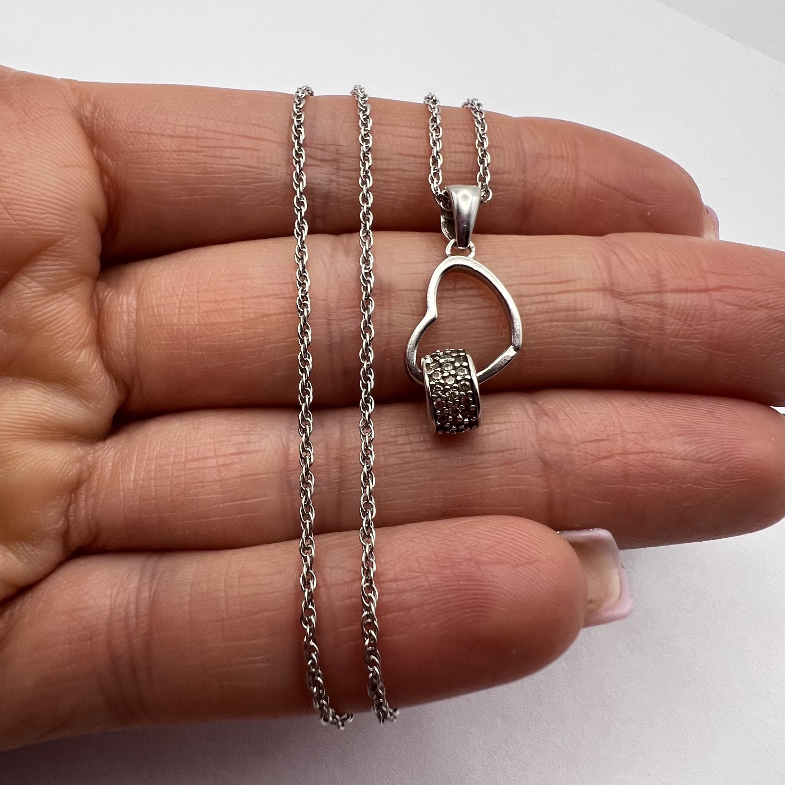 Vintage Sterling Silver 925 Heart Pendant Necklace Chain 45cm 3g Stamped Jewelry