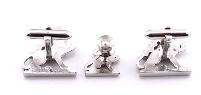 Vintage Swank Figural Griffin Cufflinks Rhinestones Silver Tie Tack Box