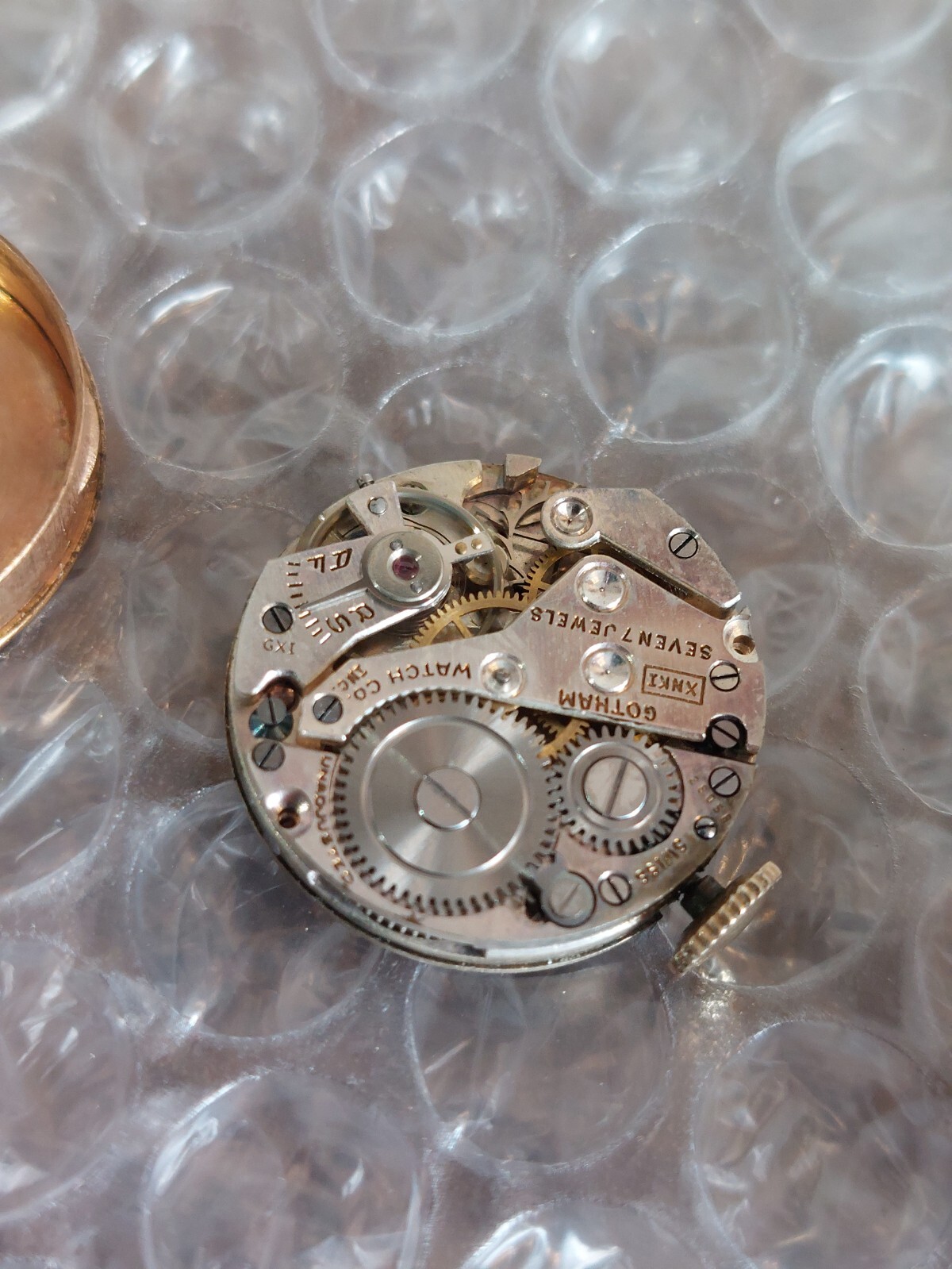 Vintage Gotham Manual Brooch Pin Watch 7 Jewels Copper Face Works 1/20 12k GF