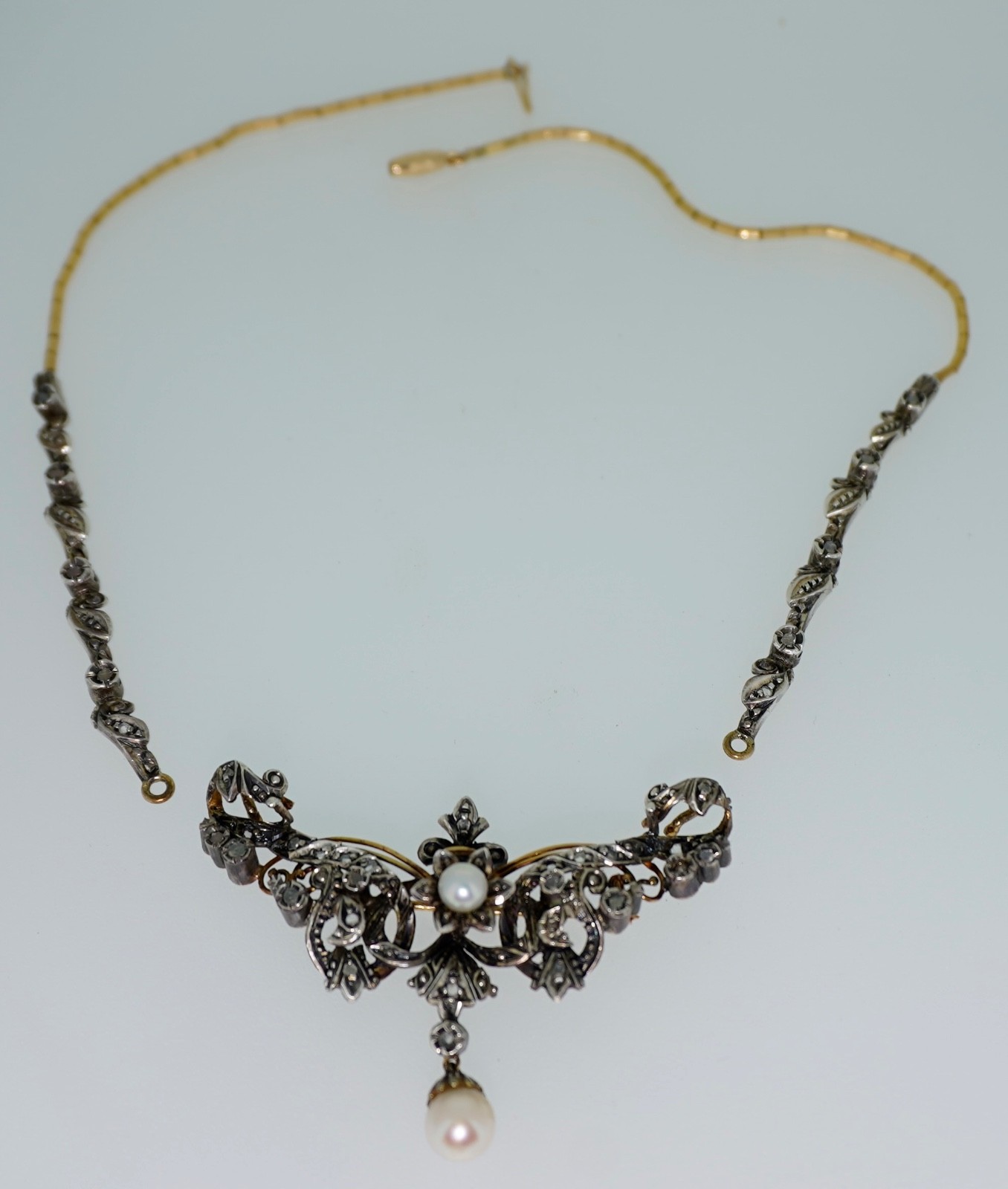 Convertible Victorian 18K & Silver Rose Cut Diamond & Pearl Brooch / Pendant / N