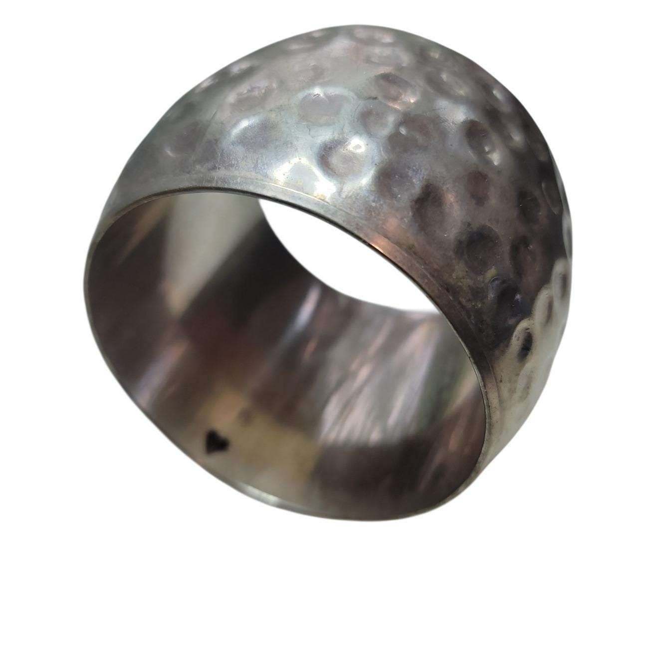 Vintage Wide Silver Tone Bangle Bracelet Hammered Dimpled Dome Texture Size 7