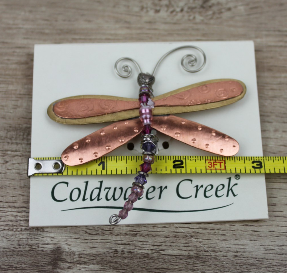 Beaded Dragonfly Pin Brooch Coldwater Creek Made In The USA Copper / Pink Funky