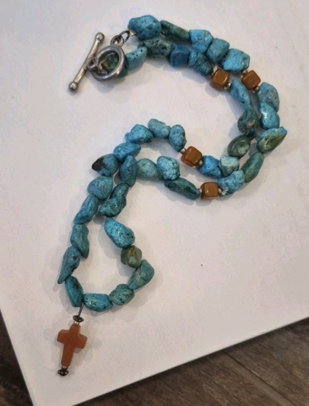 Vtg Handcrafted Turquoise Nugget & Natural Stone Toggle Closure Necklace