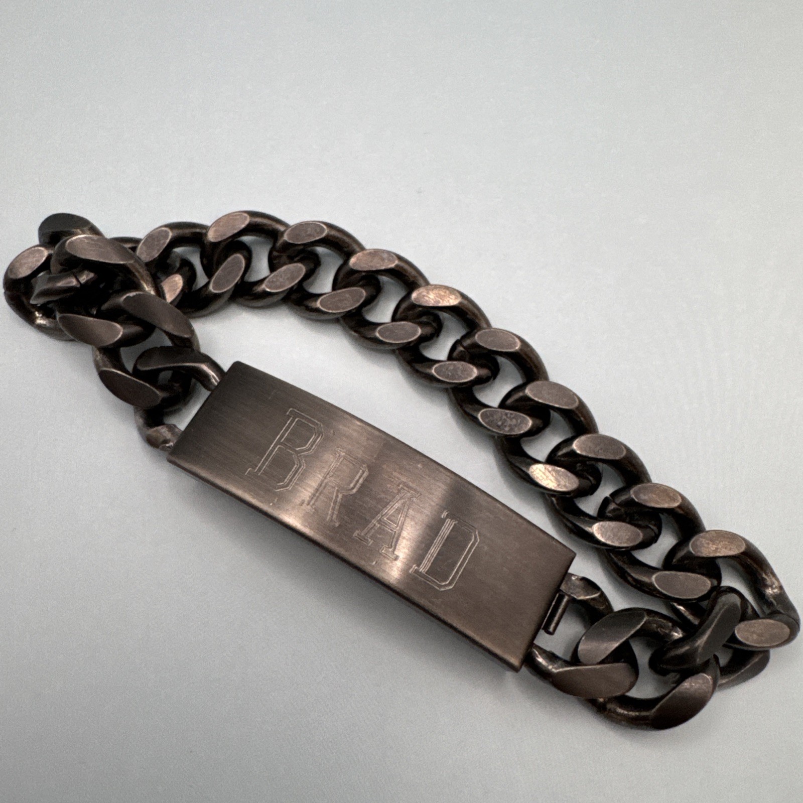 Custom “BRAD” Stainless Steel Mens Link Bracelet With Secret May 17, 1974 Date