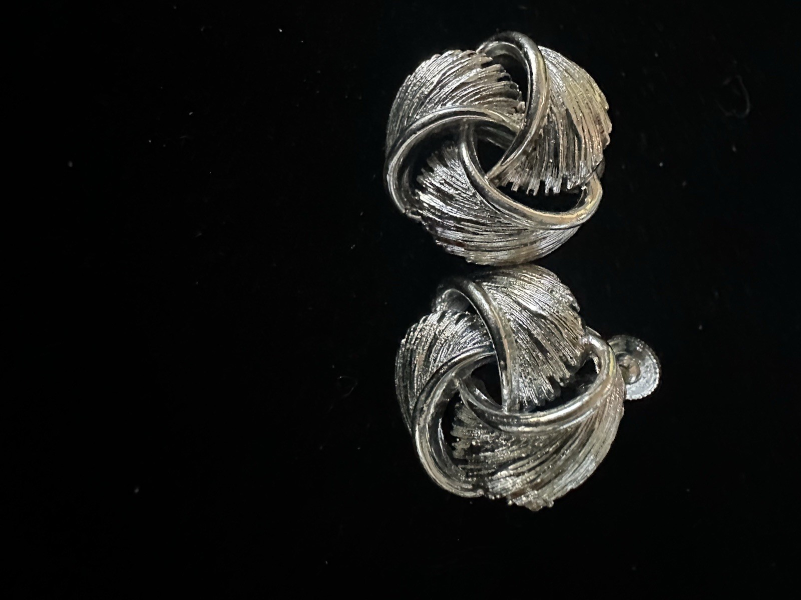 Vintage Lisner Earrings Rhodium Plated Screw Back Knot Shape