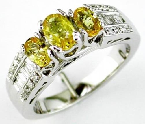 1.53CT DIAMOND & AAA YELLOW SAPPHIRE 14KT WHITE GOLD 3D 3 STONE ANNIVERSARY RING