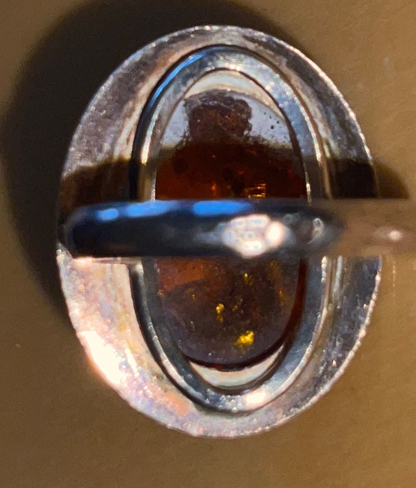 Amber Huge Stone Ring Size 2 Vintage 1980’s Fab Inclusions GLOWS! Unmarked