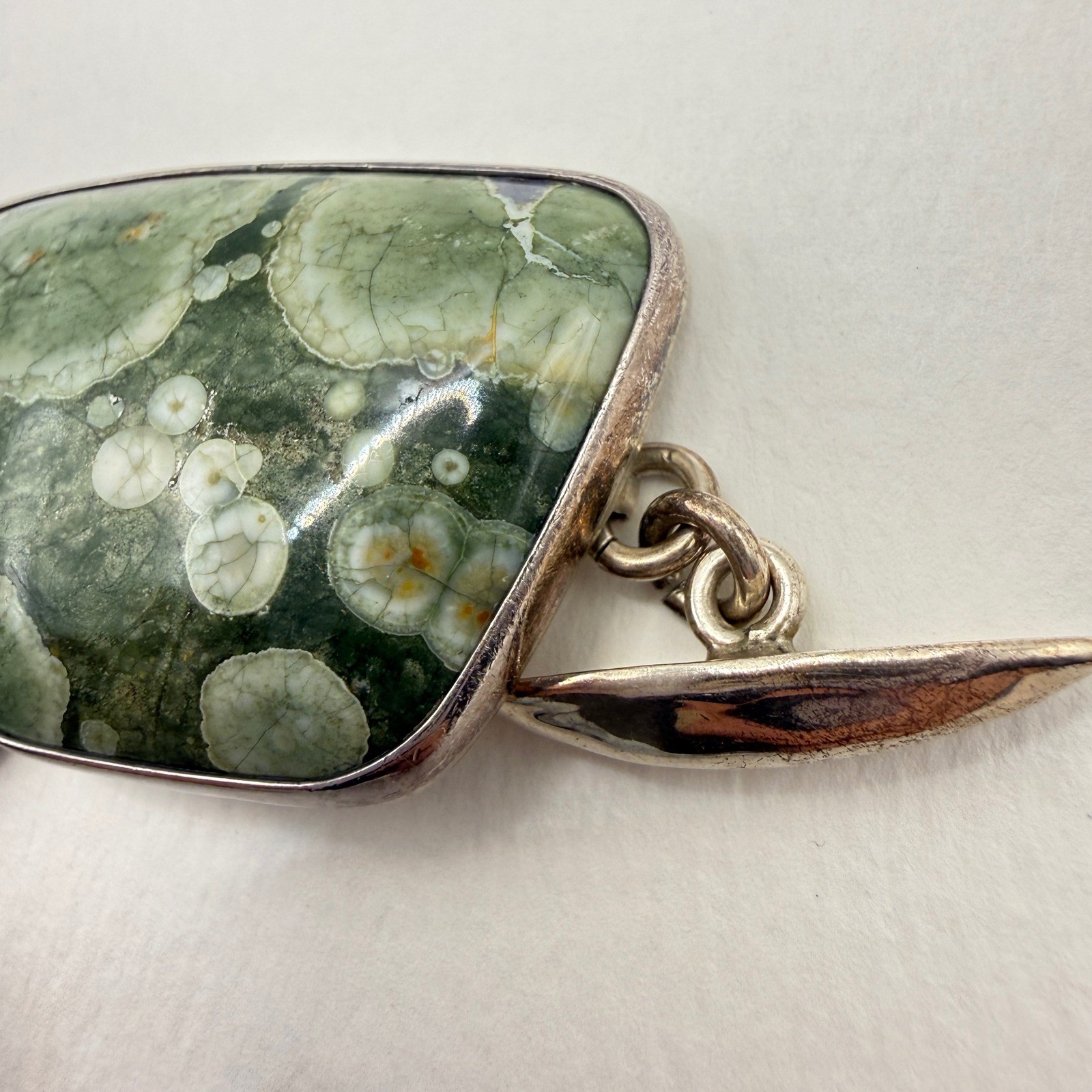 Citlal Castillo Rhyolite Jasper Toggle Bracelet Mexican Sterling Silver Chunky