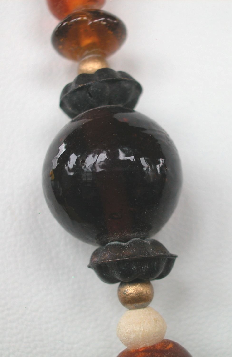 Ivory, Black & Amber Acrylic Bead Necklace, 28″ Long, Hook & Eye closer