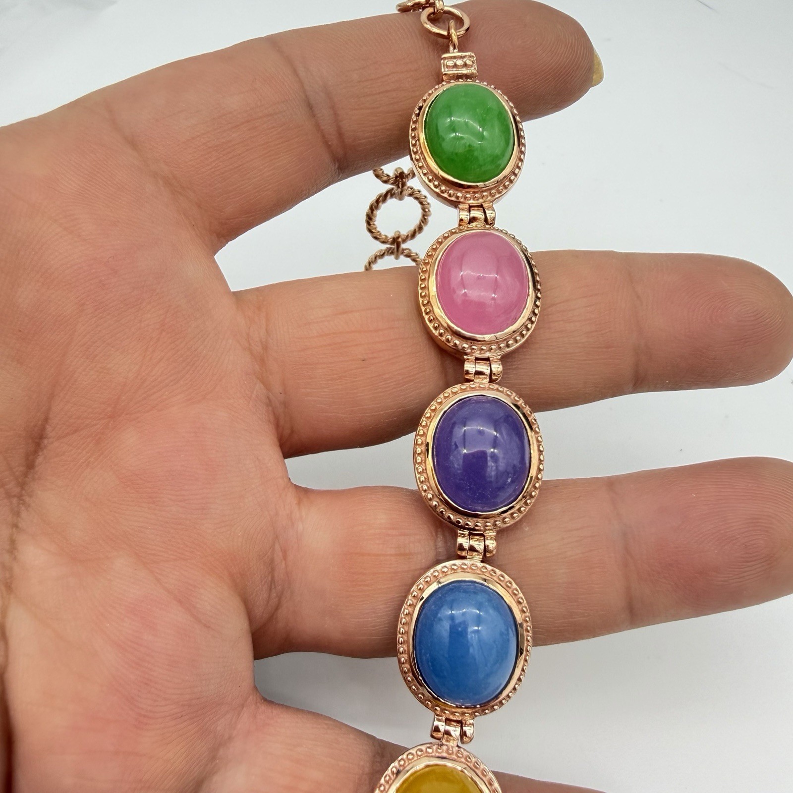 Vtg Jade Multi Colored Tennis Bracelet Solid Copper QVC Or HSN Jewelry Estate