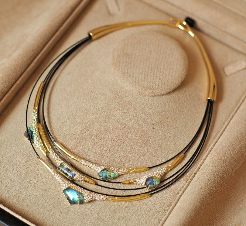 Retro Pearl necklace and Collar Abalone Necklace Gold Tone Multi Strand