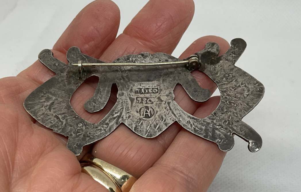 Early Hector Aguilar Taxco Mexican 980 Silver Turquoise Pin Signed 1940’s