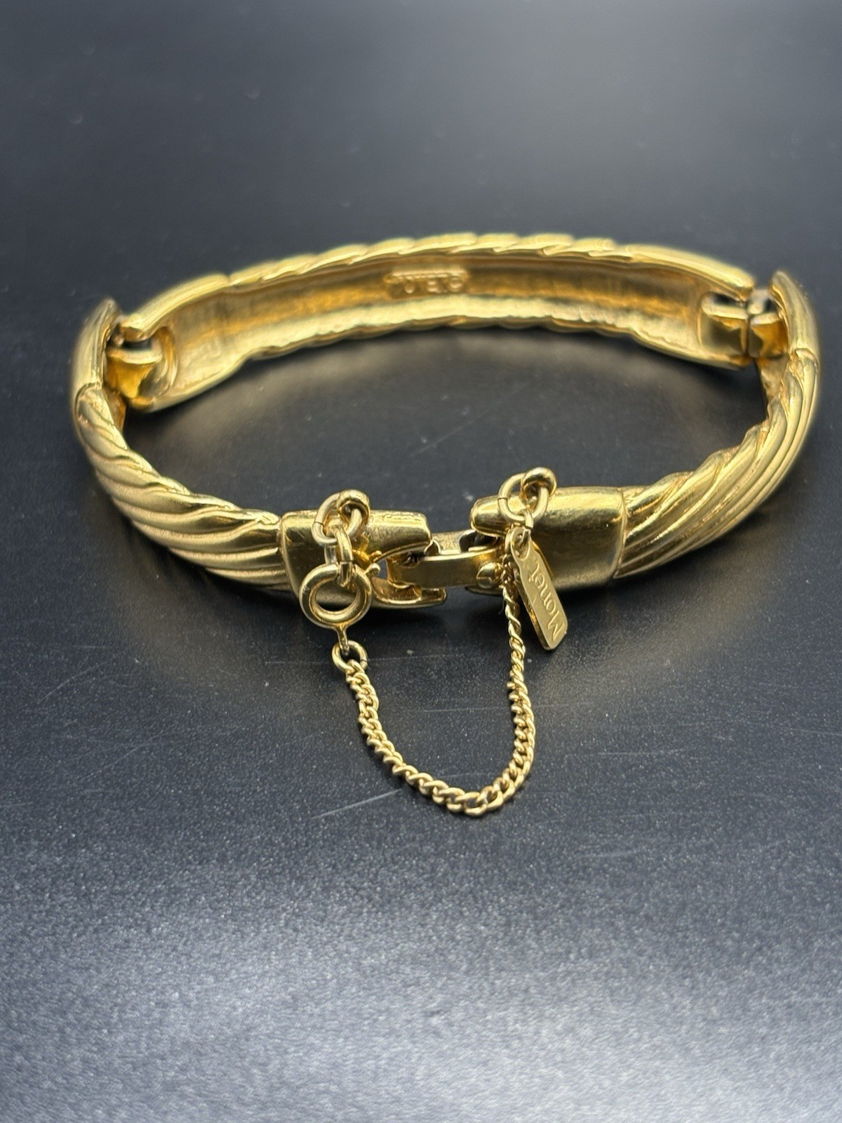 Vintage Monet Gold Tone Bracelet Bangle Lot Of 3 Clamper Bar Link Safety Chain