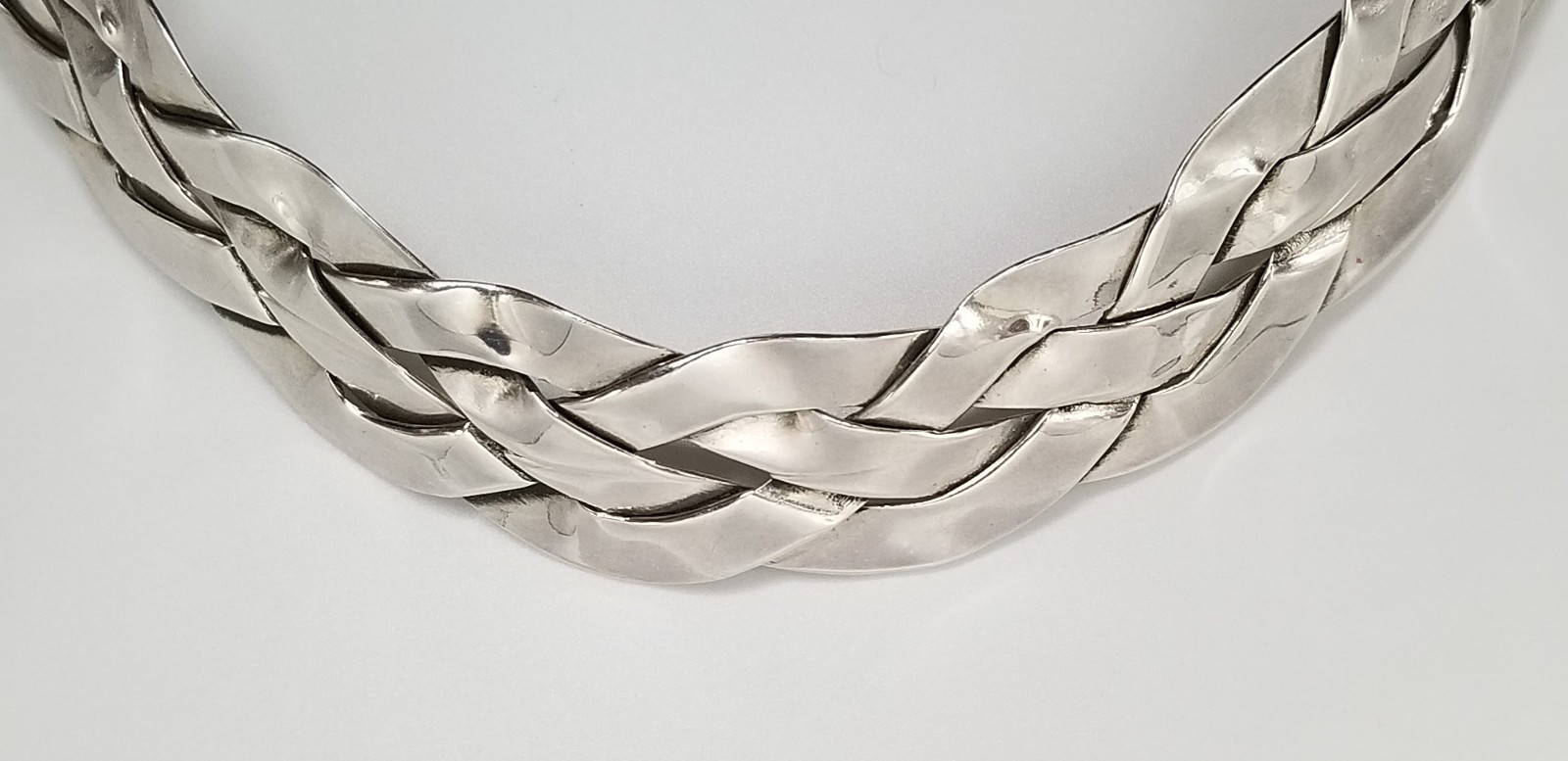 Vintage Sterling Silver Braided Collar Choker Necklace 17.5mm Wide