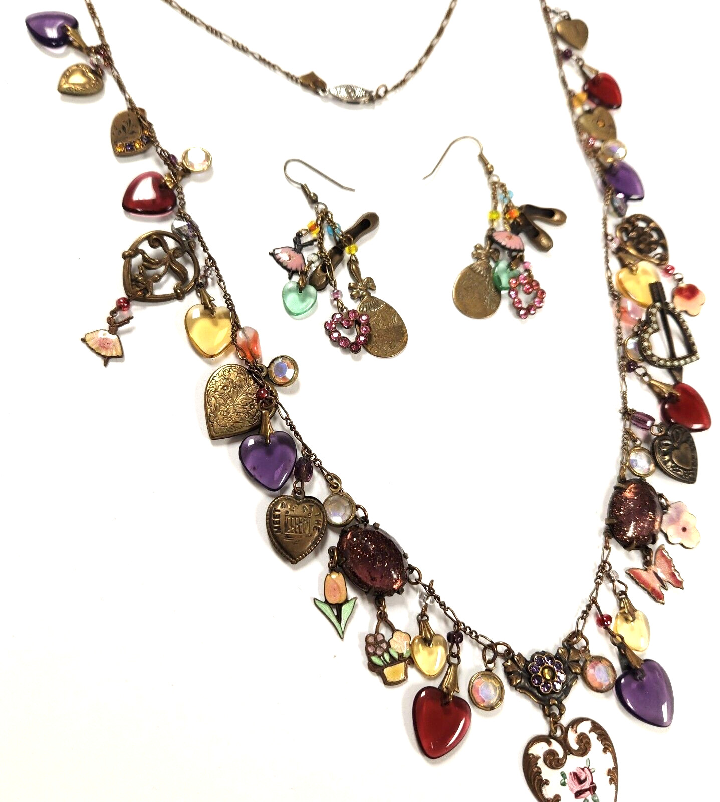 Glass Works Studio Hearts Ballerina Crystals Enamel Earrings Necklace Set