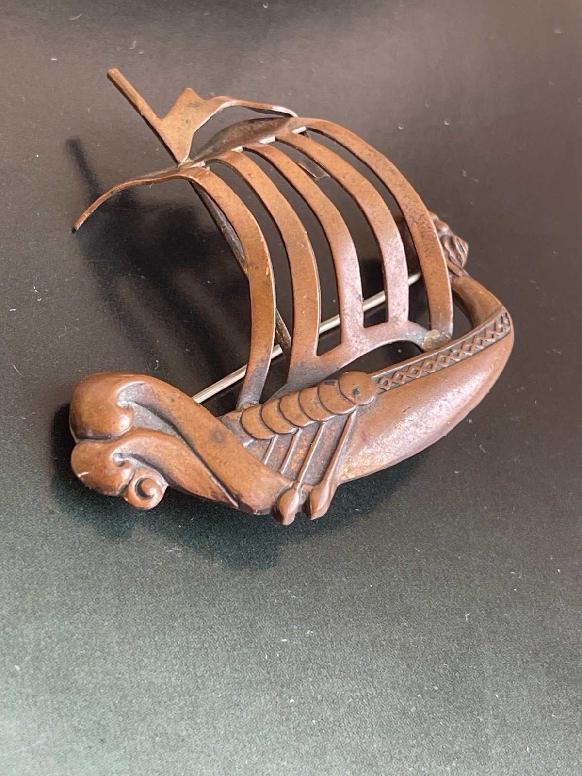 Vintage Sterling Silver Viking Ship Brooch Scandinavian Drakkar Pin