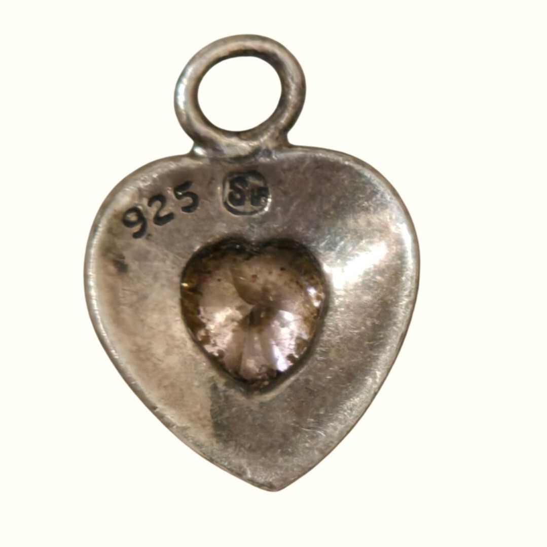 Vintage marcasite Heart Sterling Silver Pendant pink glass Gemstone 925 Jewelry