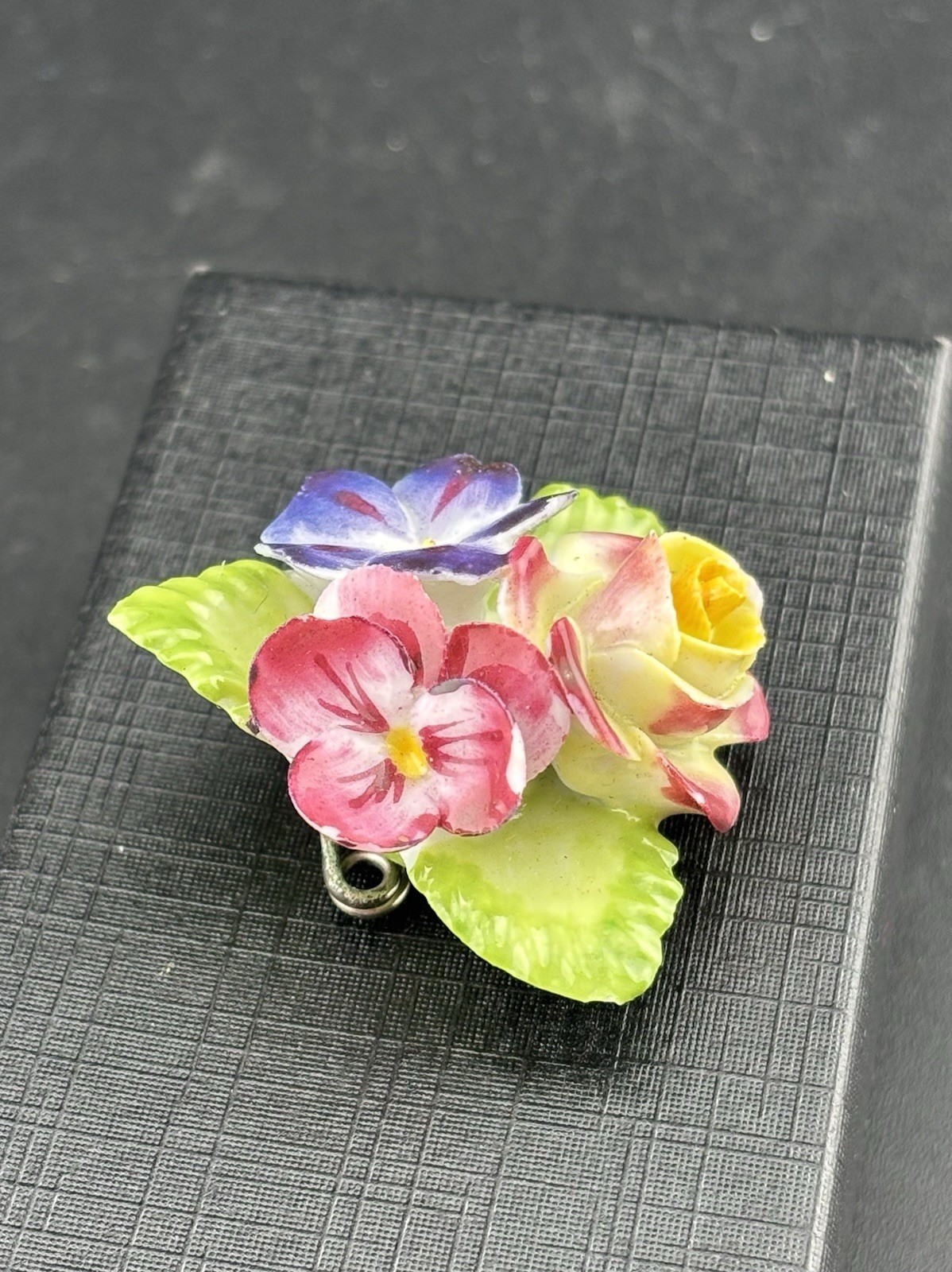 Japan Signed Painted China Floral Bouquet Colorful Brooch VTG Retro Chipped