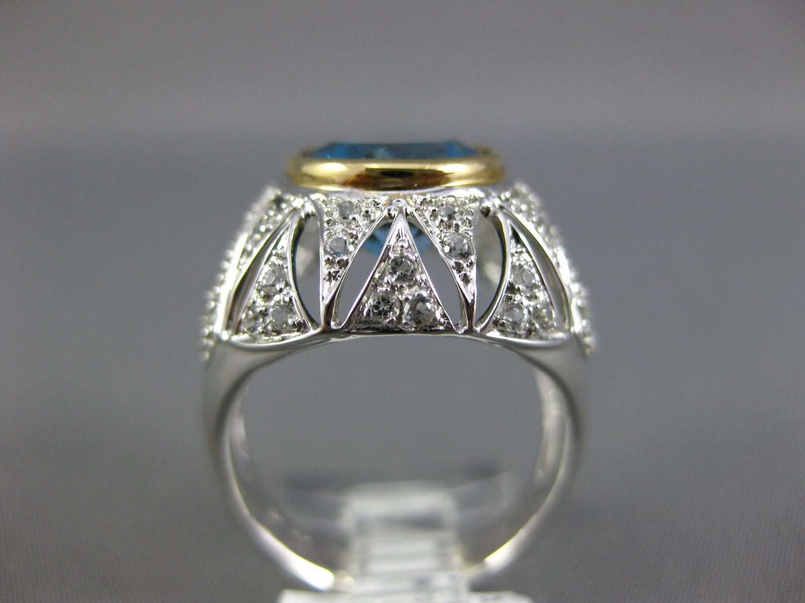LARGE 6.04CT AAA LONDON BLUE TOPAZ & WHITE SAPPHIRE 14KT 2 TONE GOLD OVAL RING