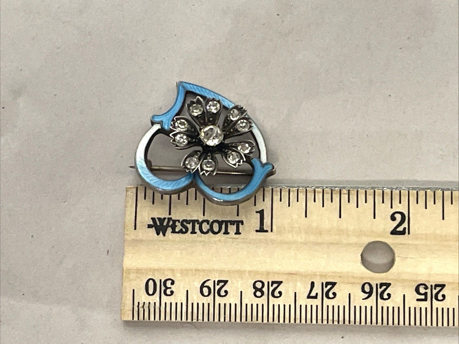 Antique Victorian Edwardian British Silver Paste Witch’s Heart Brooch Enamel 1″