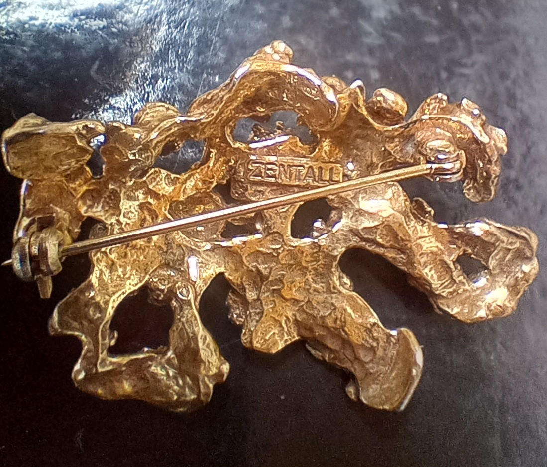 Zentall Brutalist Brooch. Antiqued Brass.