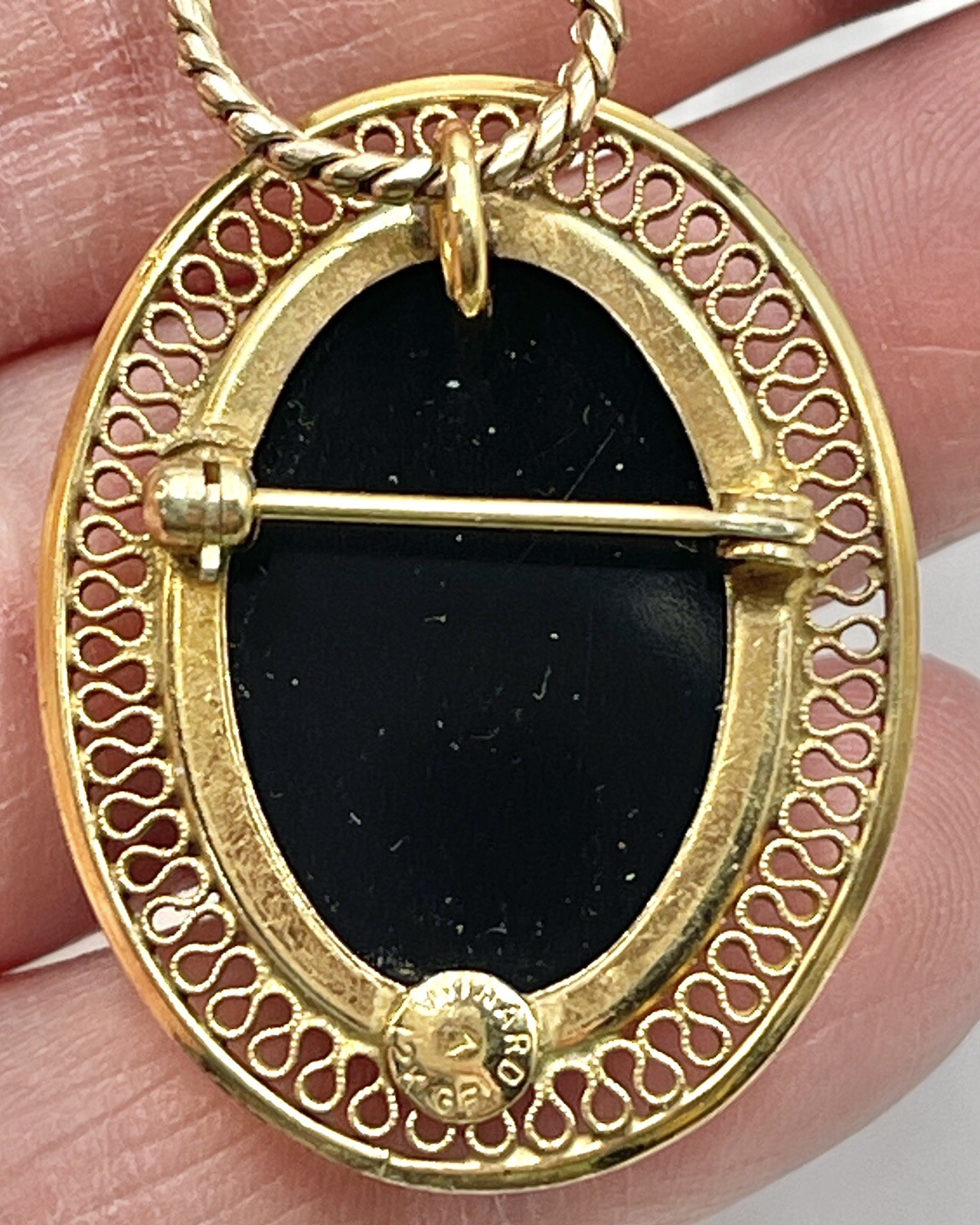 Vintage Necklace Winard 7 1/20 12k GF Convertible Brooch Black Onyx 14”