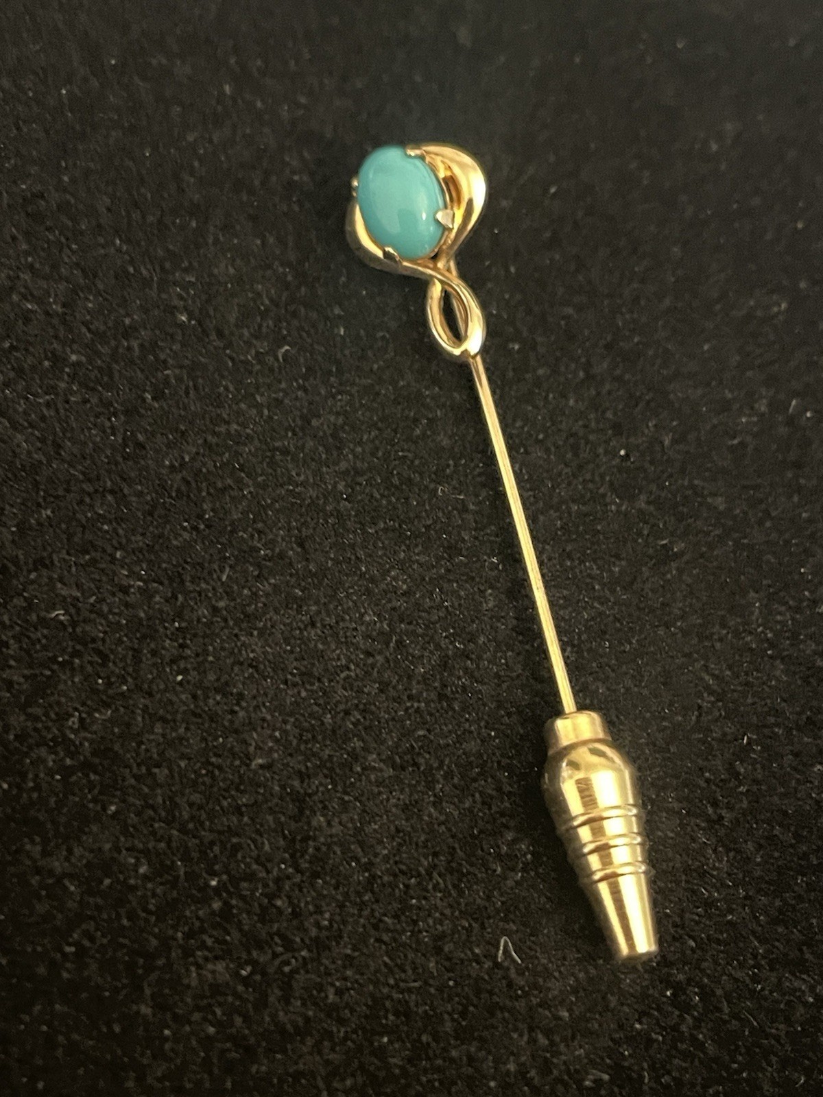 Vintage Gold Filled Stick Pin with Blue Oval Cabochon Women’s Hat/Lapel Brooch