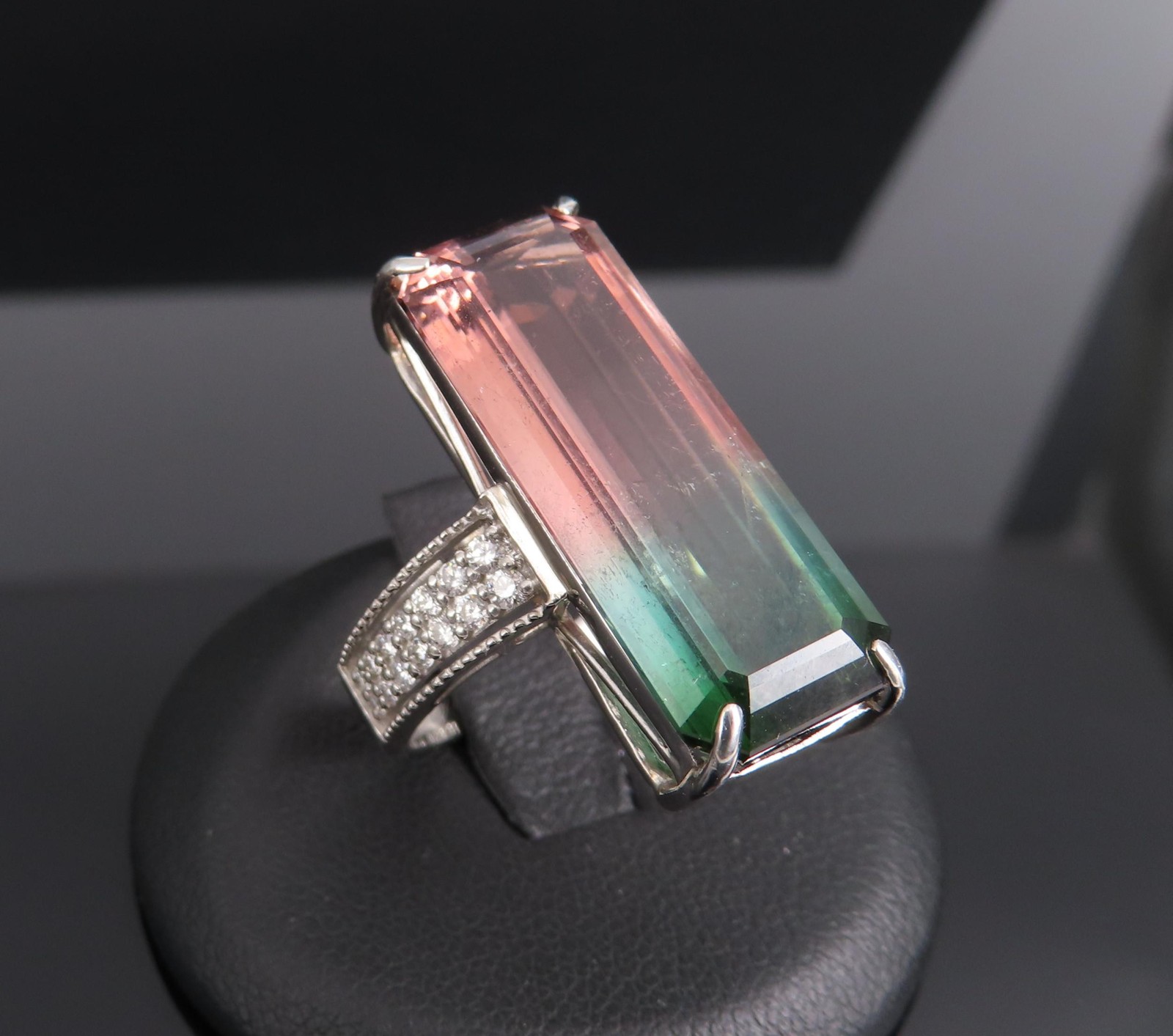 Rare 15.82ct Natural Party Color Tourmaline 0.35ct Diamond Platinum Ring, Size 7