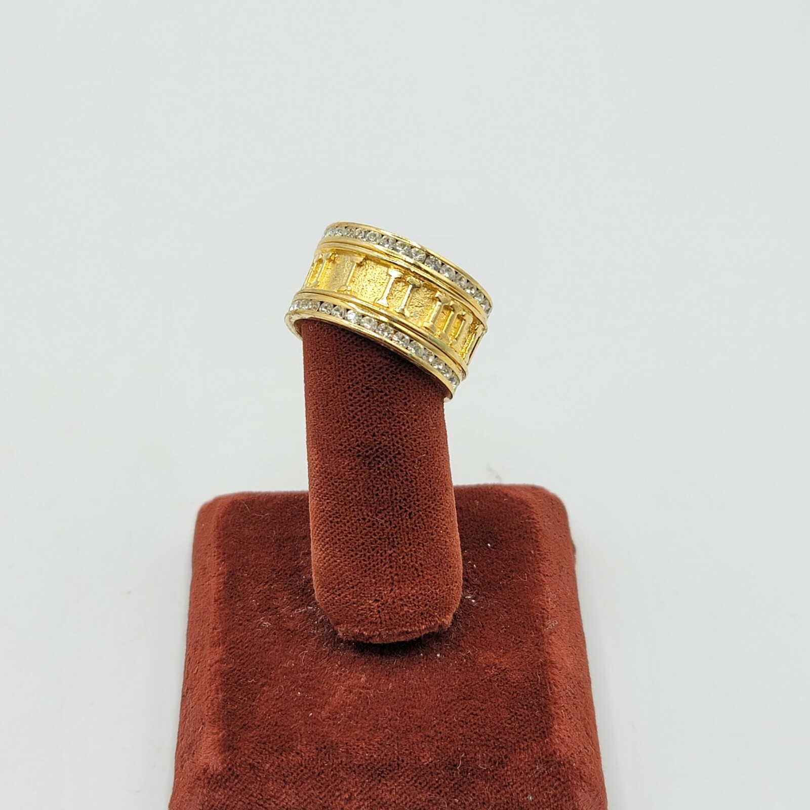 Vtg Sz 10 Ring ESPO Roman Numerals Eternity Channel Set Rhinestones Jewelry