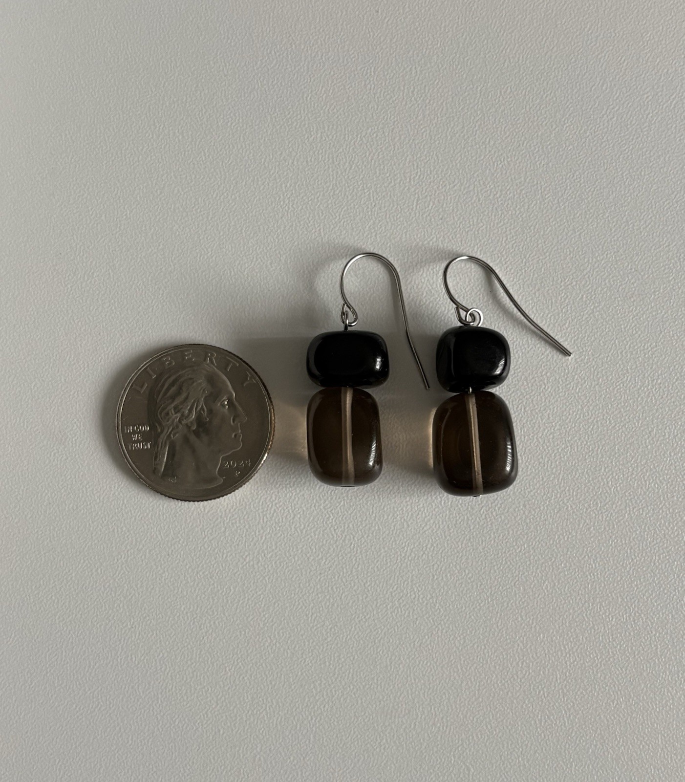 VTG Black & Clear Brown Chunky Glass Necklace Earrings Jewelry Set 925 ATI 106g