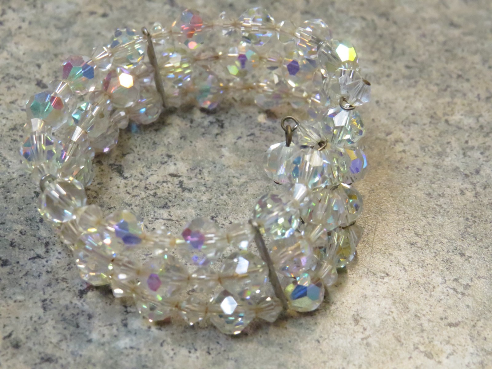Vintage Aurora Borealis Crystal Beaded Stretch Bracelet