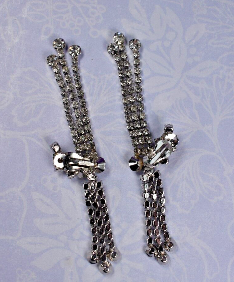 Rare La Roco Quality Designer Chandelier Dangle Rhinestone Clip Earrings 2.9″