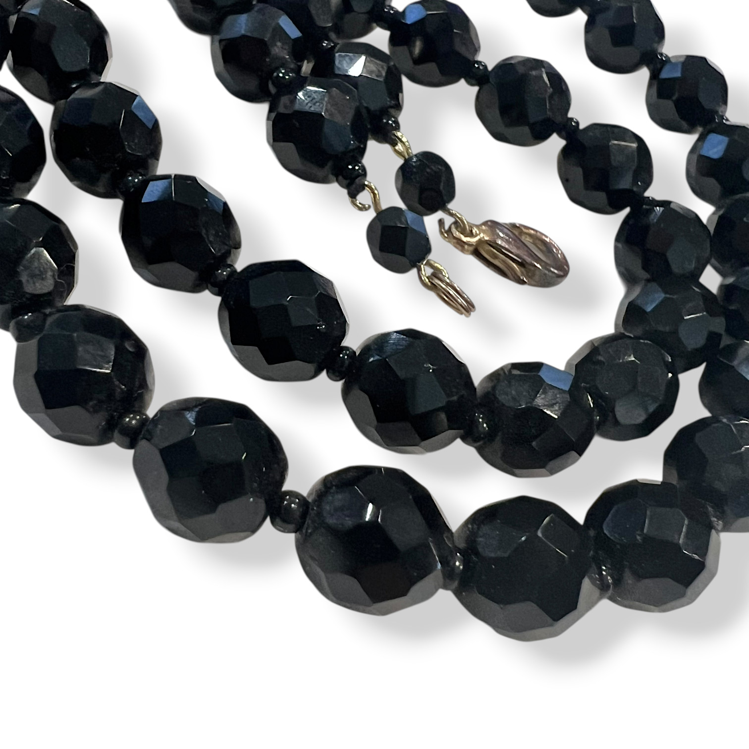Vintage Black Faceted Glass French Jet Bead Mourning Necklace 25″ 64g
