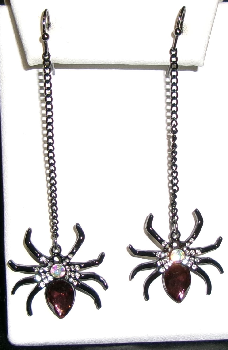 Halloween Spider Earrings-Enamel Stones-Dangle-New