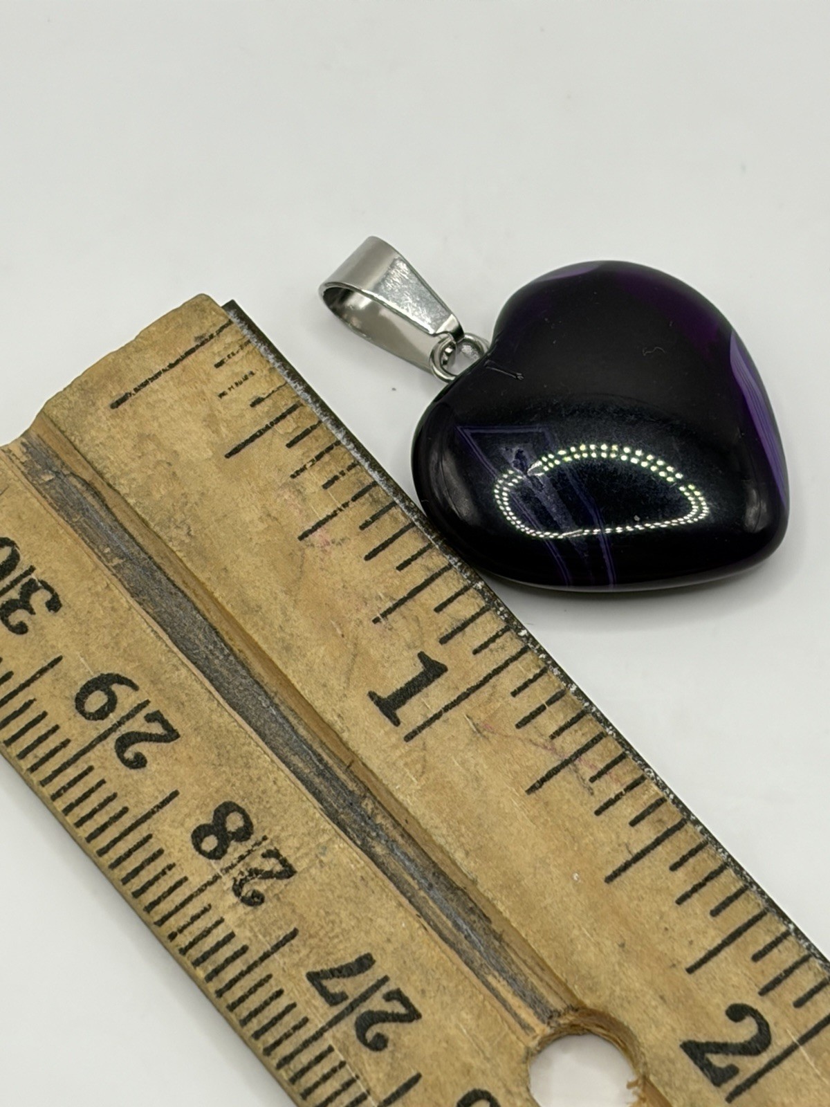 Purple And Black Glass Heart Pendant With Silver Tone Bail