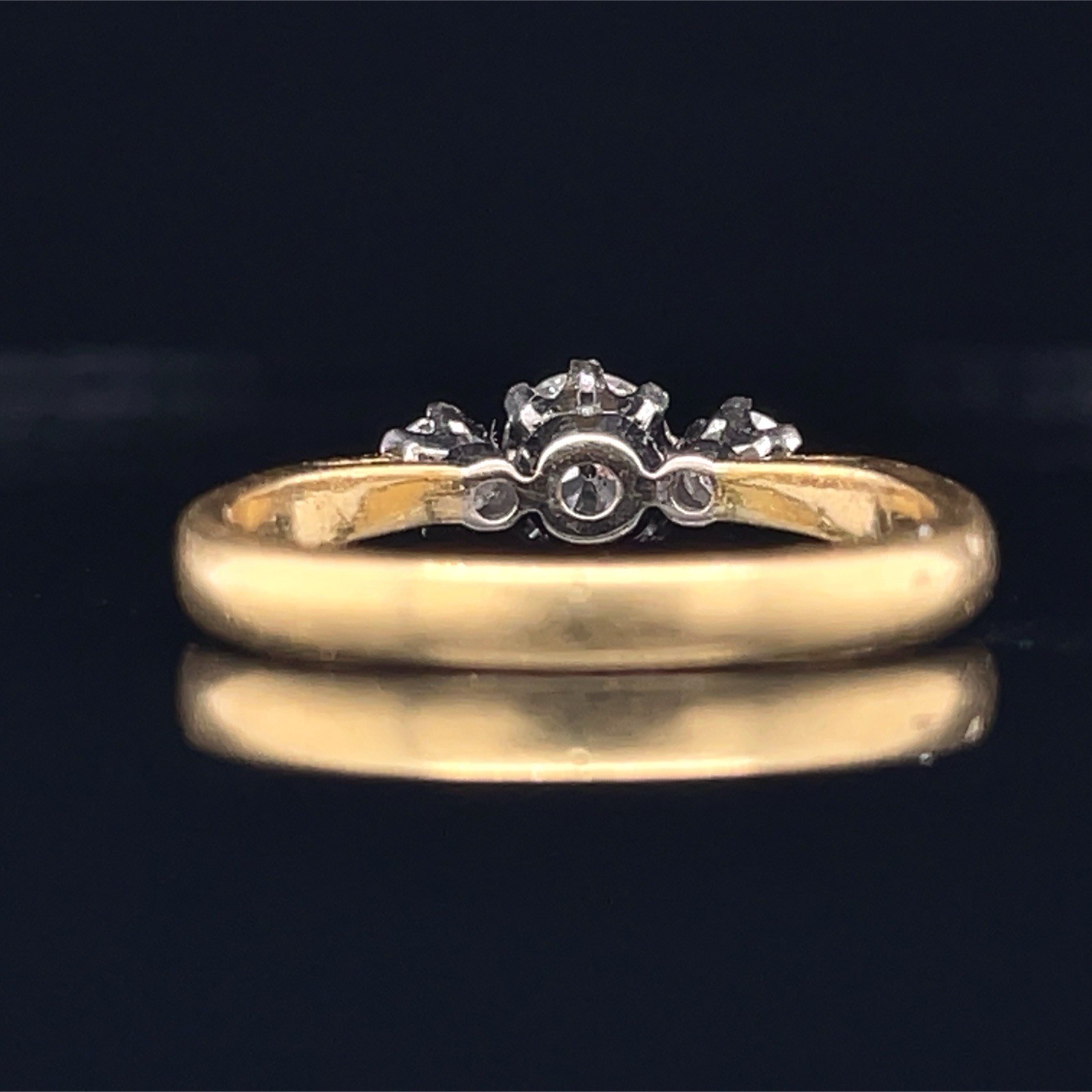 Vintage 3 Stone Old European Cut Diamond Ring 18K Gold English