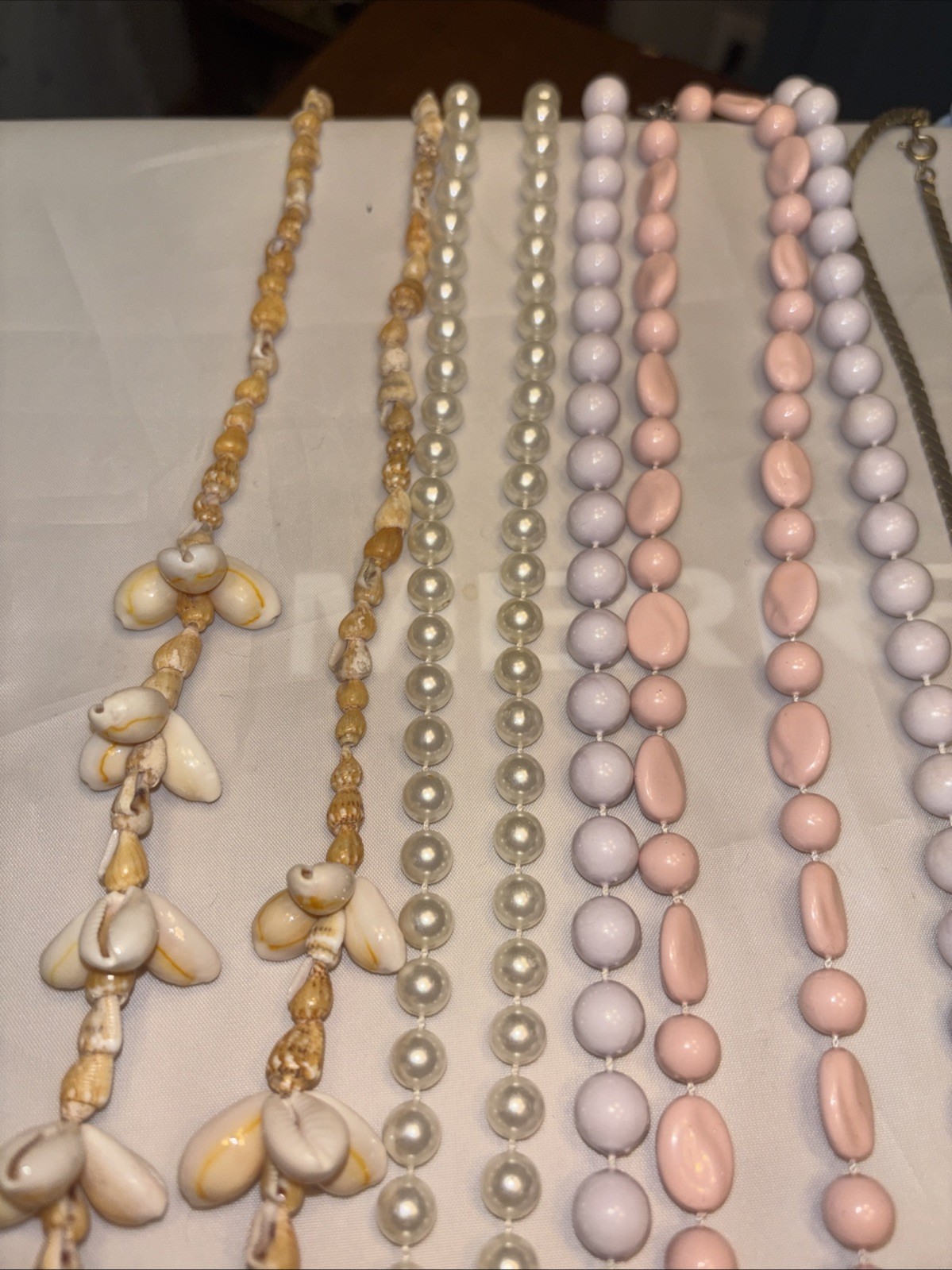 Vintage Pastel Pink & Blue Spring Summer Shell Gold Necklace Lot