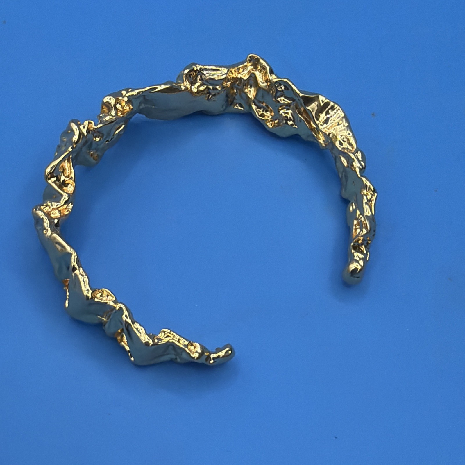 24K Gold Plated Sculptural Bracelet – Textured Molten Metal Design