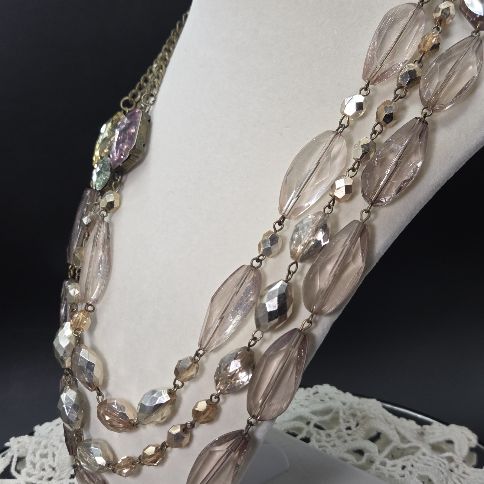 Fabulous Vintage Faceted Lucite Multistrand Statement Necklace Pastel Large Gems