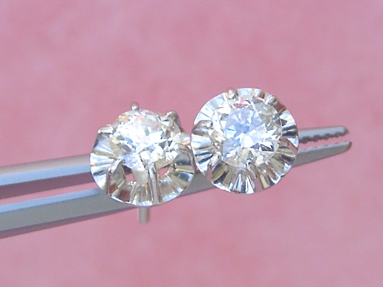 ANTIQUE 1.20ctw MINE DIAMOND 8 mm BALLERINA SETTING PLATINUM STUD EARRINGS 1930