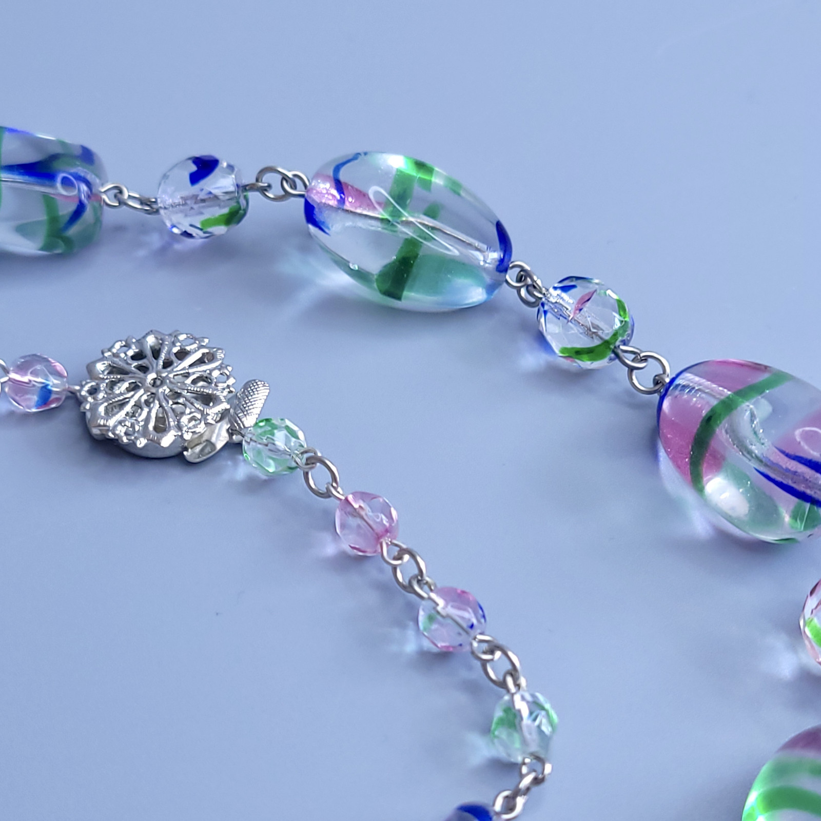 Iris Glass Necklace 24” Multicolor Czech Vintage Beads Women`s Jewelry
