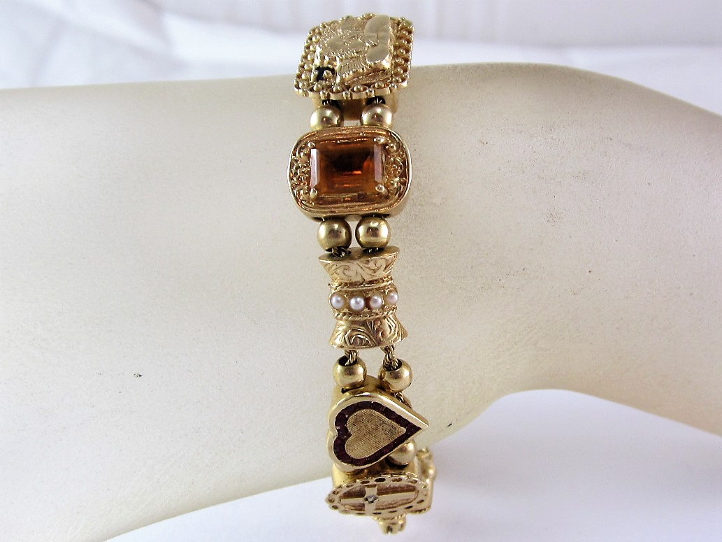 14K RICHARD KLEIN KLJCI GEMSTONE 13-SLIDE CHARM BRACELET 43.1G